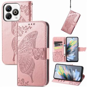Fr ZTE Blade A75 4G Kunstleder Schmetterling Wallet Hlle Tasche Rosa