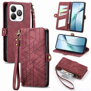 Fr ZTE Blade A75 4G Design Kunstleder Zipper Book Wallet Tasche Rot