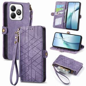 F�r ZTE Blade A75 4G Design Kunstleder Zipper Book Wallet Tasche Lila