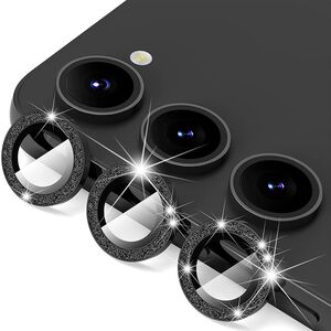 F�r Samsung Galaxy S25 Aluminium Glitzer Ring Kamera + H9 Glas Schwarz