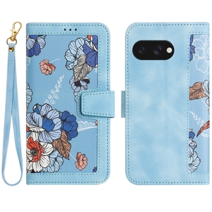 Fr Google Pixel 9a Kunstleder Wallet Blumen Tasche Hlle Hellblau