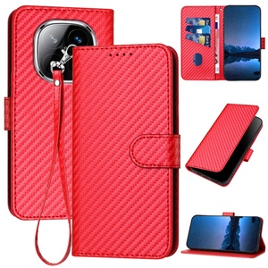 Fr Xiaomi Redmi Note 14 Pro Plus 5G Carbon Fiber Kunstleder Hlle Rot