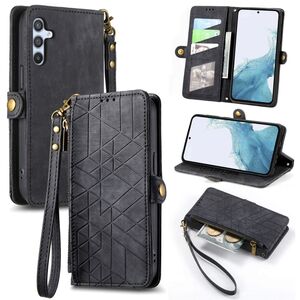 F�r Samsung Galaxy A56 / A36 Kunstleder Zipper Wallet Tasche Schwarz