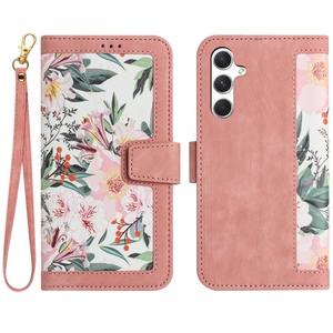 Fr Samsung Galaxy A56 / A36 Kunstleder Wallet Blumen Tasche Case Rosa