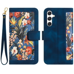 F�r Samsung Galaxy A56 / A36 Kunstleder Wallet Blumen Tasche D- Blau