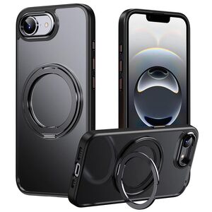 F�r Apple iPhone 16e Frosted 360 Ring MagSafe TPU + PC H�lle Schwarz