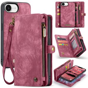 Fr Apple iPhone 16e Kunstleder Multifunktion Zipper Tasche Hlle Rot