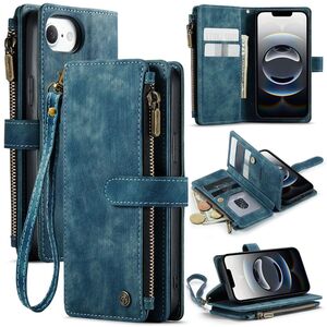 Fr Apple iPhone 16e Kunstleder Multifunktion Wallet Tasche Case Blau