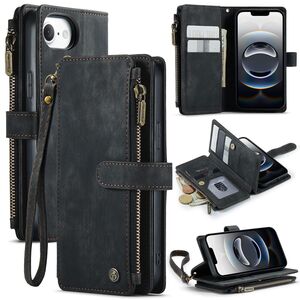 Fr Apple iPhone 16e Kunstleder Multifunktion Wallet Tasche Schwarz