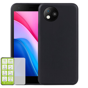 F�r ZTE Blade A35 Lite Silikon TPU Handy H�lle Schwarz + 9H Hart Glas