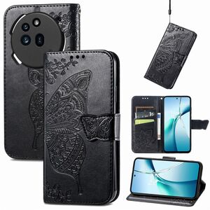 F�r Nothing Phone 3a Pro Kunstleder Schmetterling Tasche H�lle Schwarz