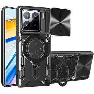 Fr Xiaomi 15 CD Textur Sliding Kamera TPU Hybrid Ring Hlle Schwarz