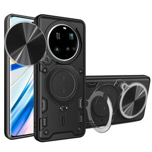 Fr Xiaomi 15 Ultra CD Textur Sliding Kamera TPU PC Ring Hlle Schwarz