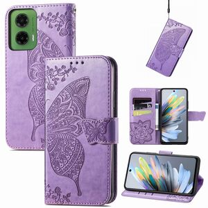 Fr Motorola Moto G35 Kunstleder Schmetterling Tasche Hlle Hell Lila