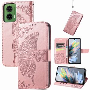 F�r Motorola Moto G35 Kunstleder Schmetterling Handy Tasche H�lle Rosa