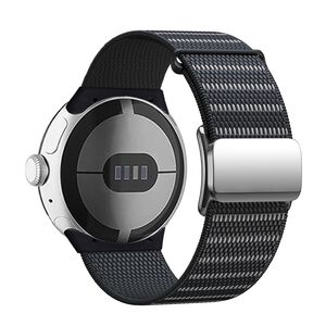 F�r Google Pixel Watch 3 45mm Magnetverschluss Nylon Armband Schwarz