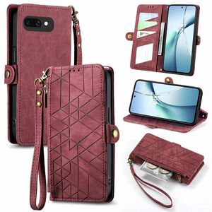 F�r Google Pixel 9a Kunstleder Design Zipper Book Wallet Tasche Rot