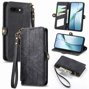F�r Google Pixel 9a Kunstleder Design Zipper Wallet Tasche Schwarz