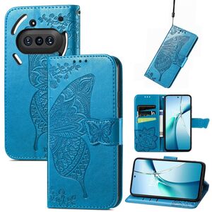 F�r Nothing Phone 3a Kunstleder Schmetterling Handy Tasche H�lle Blau