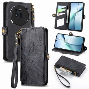 F�r Nothing Phone 3a Pro Kunstleder Design Zipper H�lle Tasche Schwarz