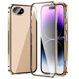 f�r Apple iPhone 16e Beidseitiger Metall Magnet Glas Bumper Gold