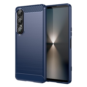 F�r Sony Xperia 1 VII Carbon Brushed Design Textur TPU H�lle Blau