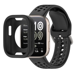 F�r Amazfit Bip 6 Silikon Schutzh�lle mit integriertem Armband Schwarz