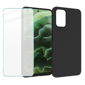 F�r Motorola Moto G35 5G Silikon TPU Schutz H�lle Schwarz + Hart Glas