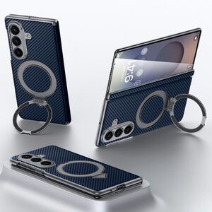 F�r Samsung Galaxy Z Fold7 Kevlar Textur MagSafe Ringhalter H�lle Blau