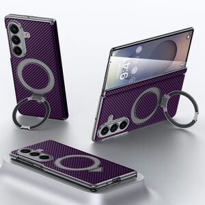 F�r Samsung Galaxy Z Fold7 Kevlar Textur MagSafe Ringhalter H�lle Lila