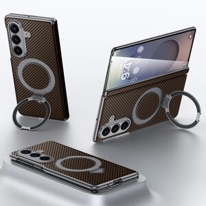 Fr Samsung Galaxy Z Fold7 Kevlar Textur MagSafe Ring Hlle Braun