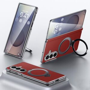 F�r Samsung Galaxy Z Fold7 5G Leder MagSafe Ring Halter H�lle Rot