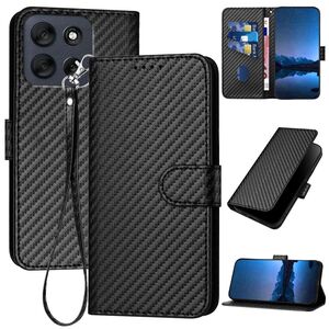 F�r Motorola Moto G56 5G Carbon Design Kunstleder Schutz H�lle Schwarz
