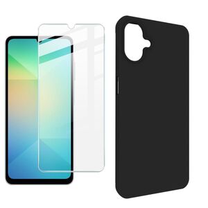 F�r Samsung Galaxy A07 4G Silikon TPU Schutz H�lle Schwarz + 9H Glas