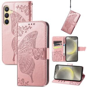 F�r Samsung Galaxy S25 FE 5G Kunstleder Schmetterling Book H�lle Rosa