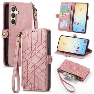 F�r Samsung Galaxy S25 FE 5G Kunstleder Design Zipper Book H�lle Rosa