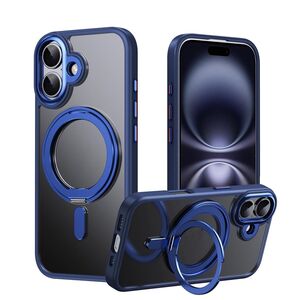 F�r Apple iPhone 17 Frosted 360 Grad Ring MagSafe TPU + PC H�lle Blau