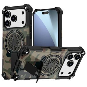F�r Apple iPhone 17 Pro Camouflage MagSafe Ring Kickstand H�lle Gr�n