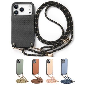 H�lle mit Umh�ngeband f�r iPhone 17 Air Pro Max Schutzh�lle Leder Carbon Design
