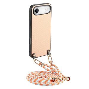 Fr Apple iPhone 17 Air Carbon Design Leder Hlle Umhngeband Beige