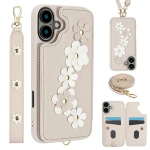 Fr Apple iPhone 17 Hlle Crossbody Kunstleder mit Blumenmuster Wei