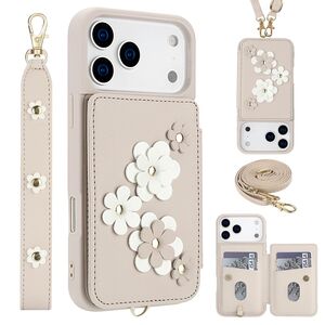 Hlle mit Umhngeband fr iPhone 17 Air Pro Max Crossbody Case mit Blumenmotiv