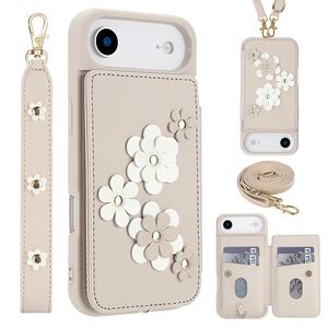 Fr Apple iPhone 17 Air Hlle Crossbody Kunstleder Blumenmuster Wei