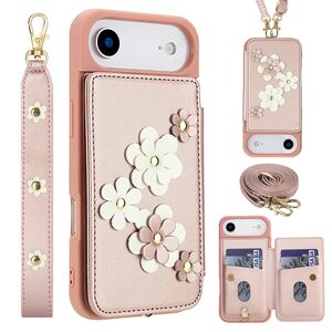 F�r Apple iPhone 17 Air Crossbody Kunstleder Blumen H�lle Rose Gold