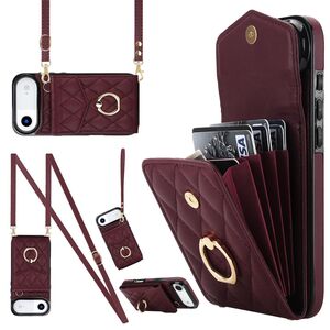 F�r Apple iPhone 17 Air Crossbody Kunstleder Rhombic H�lle Weinrot