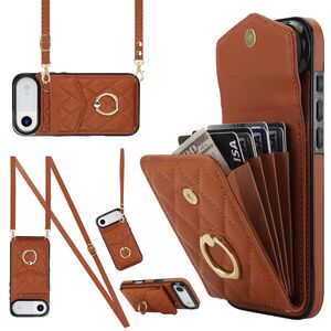 F�r Apple iPhone 17 Air Crossbody Kunstleder Rhombic H�lle Braun