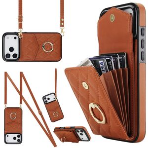F�r Apple iPhone 17 Pro Crossbody Kunstleder Rhombic H�lle Braun
