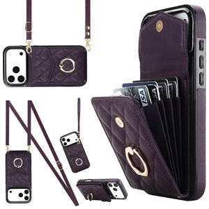 F�r Apple iPhone 17 Pro Crossbody Kunstleder Rhombic Design H�lle Lila