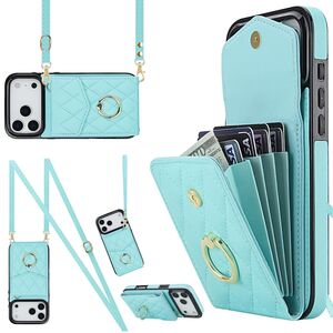 F�r Apple iPhone 17 Pro Max Crossbody Kunstleder Rhombic H�lle T�rkis