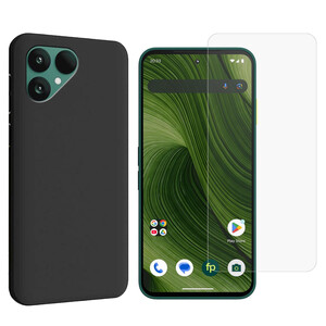 F�r Fairphone 6 Silikon TPU Schutz H�lle Schwarz + 9H Hart Glas